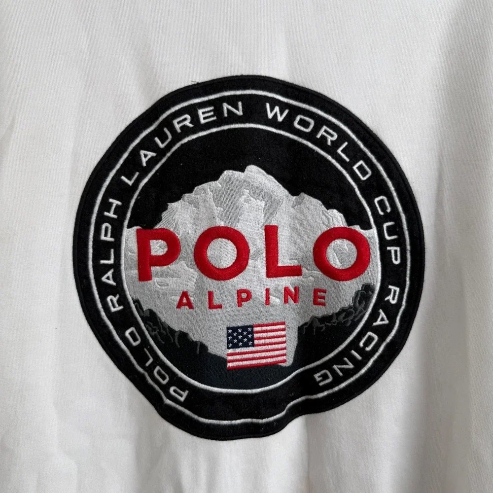 Polo Ralph Lauren White Crewneck Sweatshirt World Cup Alpine Racing Logo‎ Medium